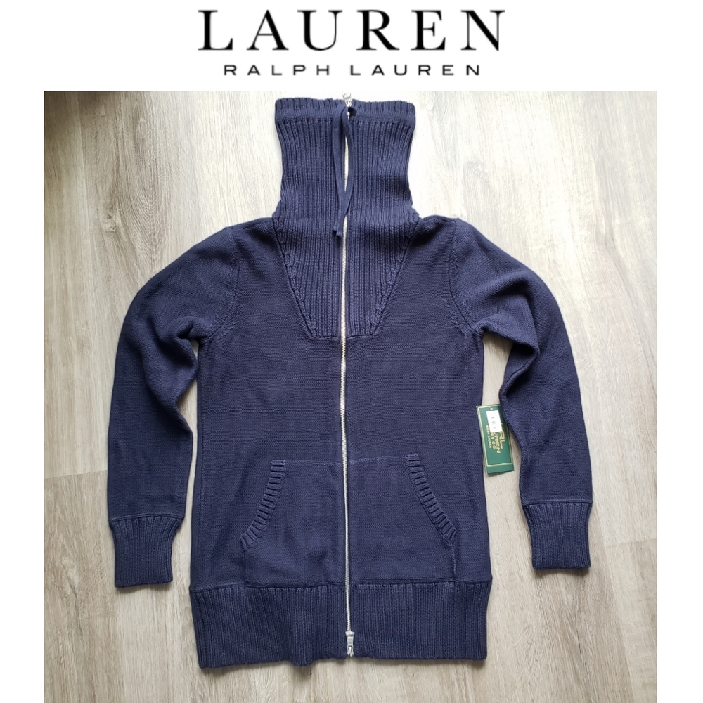 🇺🇲 NWT Ralph Lauren Vintage Womens Navy Blue Voyage Thick Cotton Sweater/Cardi